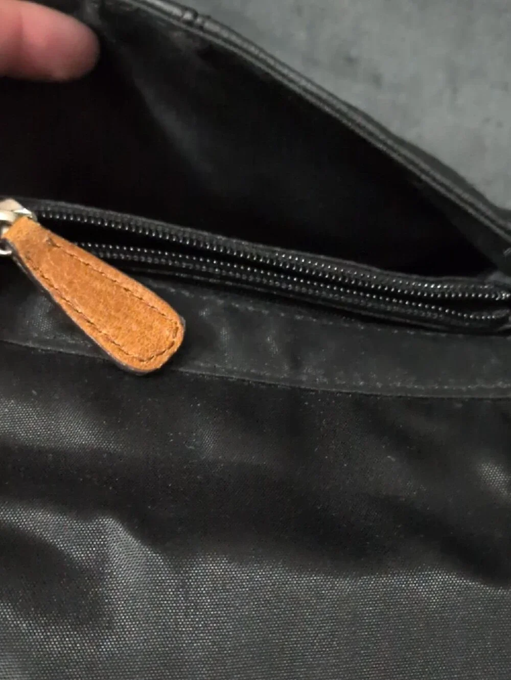 Black and Tan Leather Crossbody Bag with Concho Accent